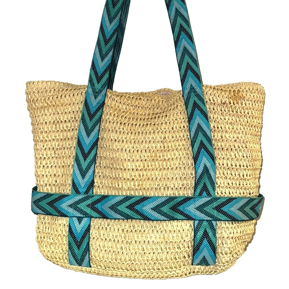 Banana Boat Woven Straw Lg Tote Shoulder Bag with Hat Holding Straps Beach Time